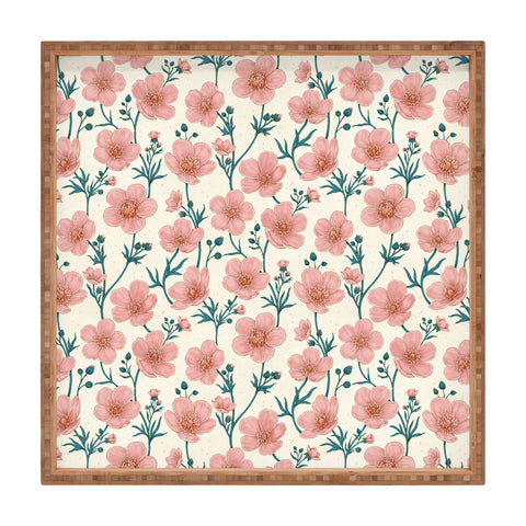 Avenie Buttercups In Vintage Pink Square Tray