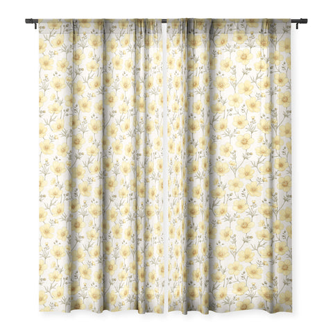 Avenie Buttercups in Watercolor Sheer Window Curtain