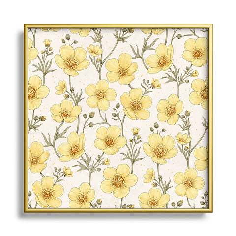 Avenie Buttercups in Watercolor Square Metal Framed Art Print