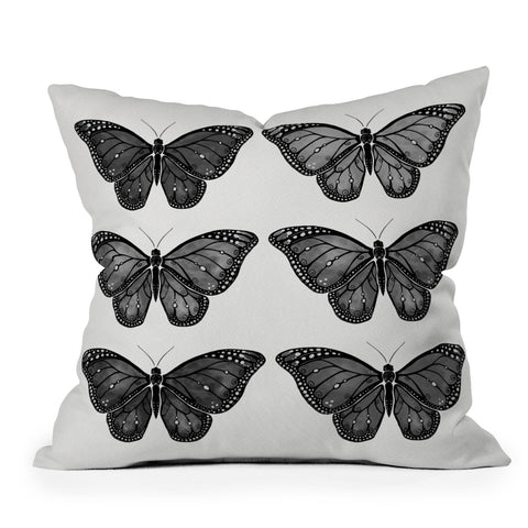 Avenie Butterfly Collection Black Outdoor Throw Pillow