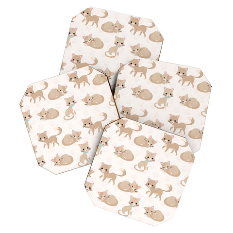 Avenie Cat Pattern Beige Coaster Set