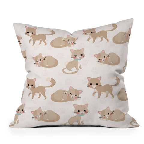 Avenie Cat Pattern Beige Outdoor Throw Pillow