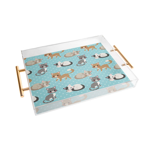Avenie Cat Pattern Blue Acrylic Tray
