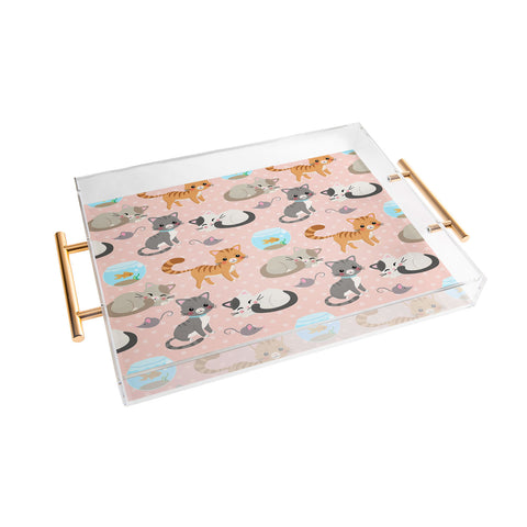 Avenie Cat Pattern Pink Acrylic Tray