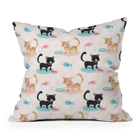 Avenie Cat Pattern With Food Bowl Outdoor Throw Pillow