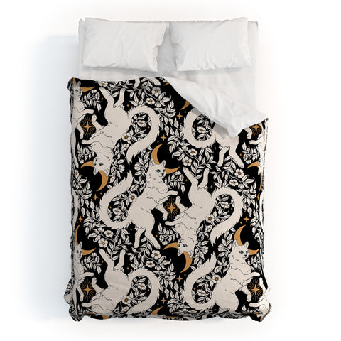 Avenie Celestial Cats Gold Duvet Cover