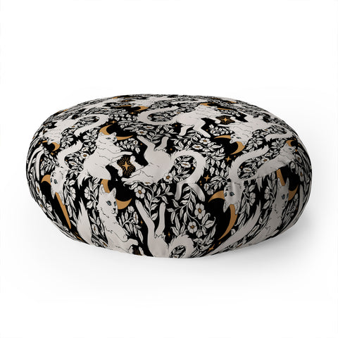 Avenie Celestial Cats Gold Floor Pillow Round