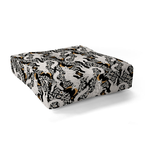 Avenie Celestial Cats Gold Floor Pillow Square