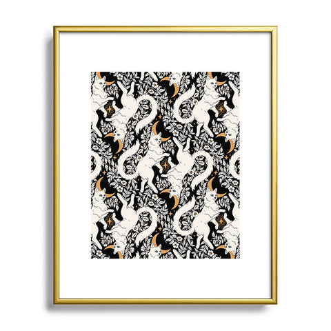 Avenie Celestial Cats Gold Metal Framed Art Print