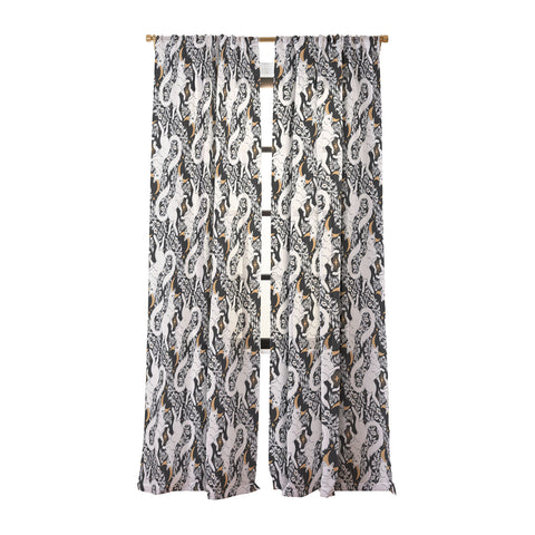 Avenie Celestial Cats Gold Sheer Window Curtain
