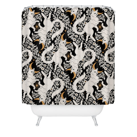 Avenie Celestial Cats Gold Shower Curtain