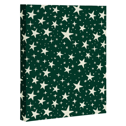 Avenie Christmas Stars In Green Art Canvas
