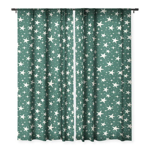 Avenie Christmas Stars In Green Sheer Non Repeat