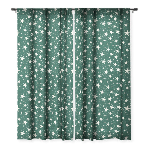 Avenie Christmas Stars In Green Sheer Window Curtain
