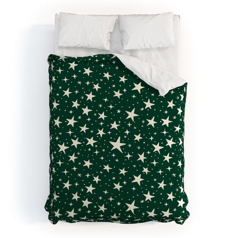 Avenie Christmas Stars In Green Duvet Cover