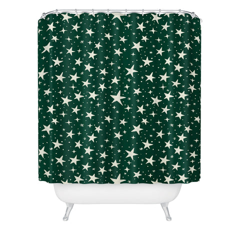 Avenie Christmas Stars In Green Shower Curtain