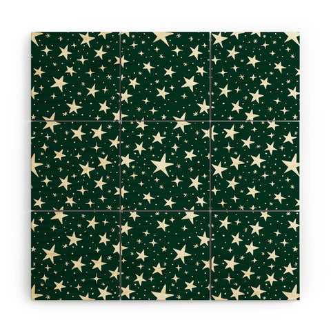 Avenie Christmas Stars In Green Wood Wall Mural