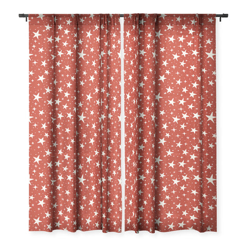 Avenie Christmas Stars in Red Sheer Window Curtain