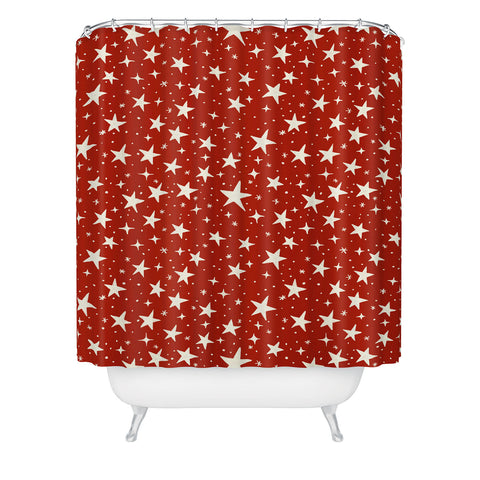 Avenie Christmas Stars in Red Shower Curtain