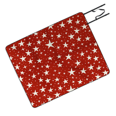 Avenie Christmas Stars in Red Picnic Blanket