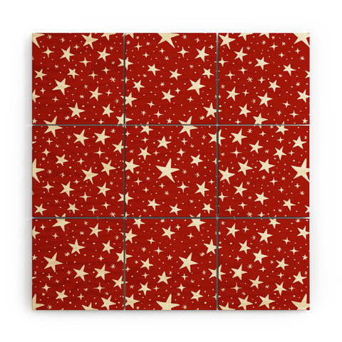 Avenie Christmas Stars in Red Wood Wall Mural