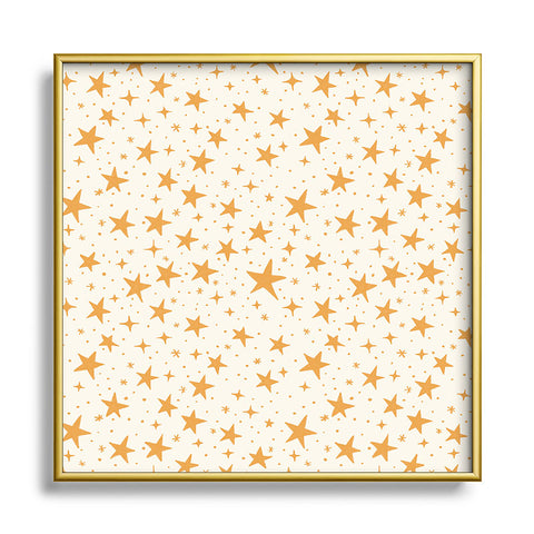 Avenie Christmas Stars in Yellow Square Metal Framed Art Print