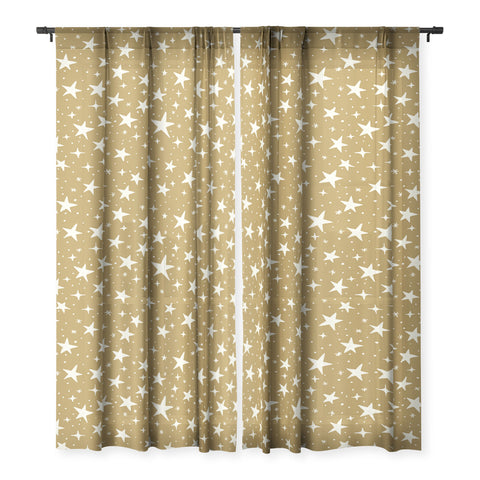 Avenie Christmas Stars Olive Green Sheer Non Repeat