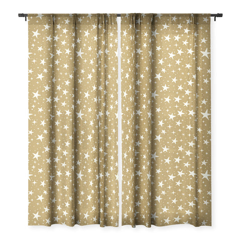 Avenie Christmas Stars Olive Green Sheer Window Curtain