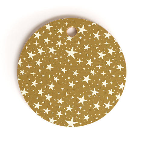 Avenie Christmas Stars Olive Green Cutting Board Round