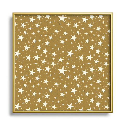 Avenie Christmas Stars Olive Green Square Metal Framed Art Print