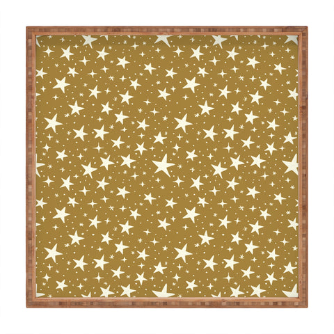 Avenie Christmas Stars Olive Green Square Tray
