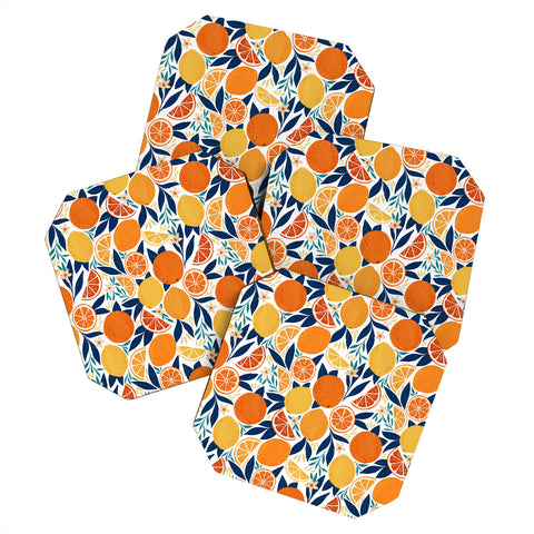 Avenie Citrus Fruits Blue Coaster Set