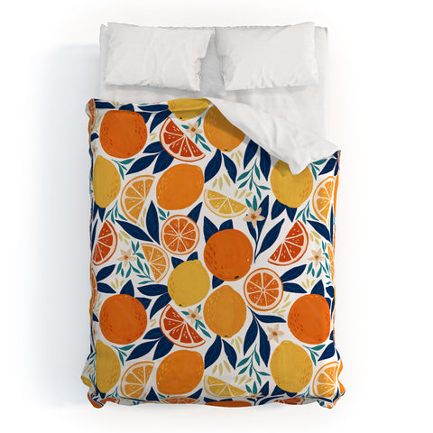 Avenie Citrus Fruits Blue Duvet Cover