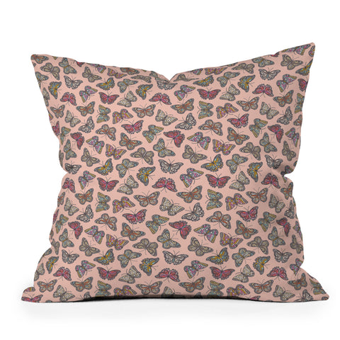 Avenie Countryside Butterflies Pink Outdoor Throw Pillow