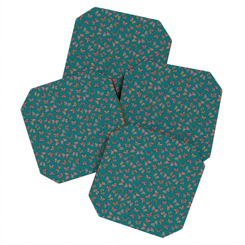 Avenie Countryside Butterflies Teal Coaster Set