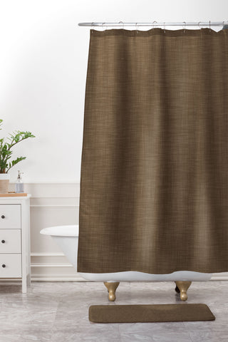 Avenie Cozy Linen Effect In Coffee Shower Curtain And Mat