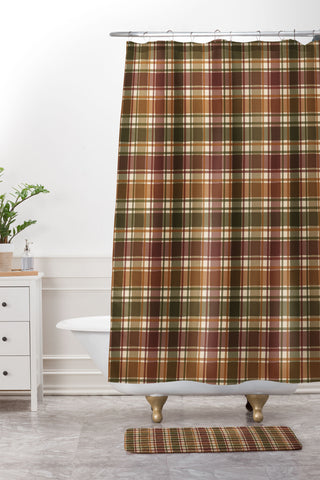 Avenie Cozy Vintage Plaid Shower Curtain And Mat