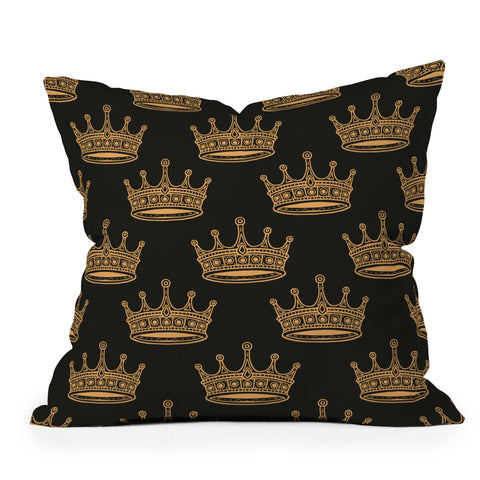 Avenie Crown Pattern Black Outdoor Throw Pillow