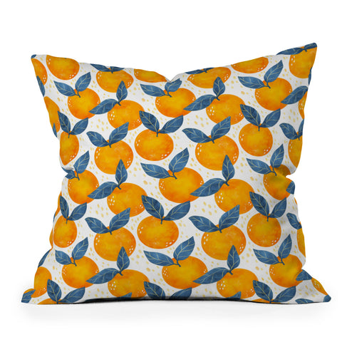 Avenie Cyprus Oranges Blue and Orange Outdoor Throw Pillow