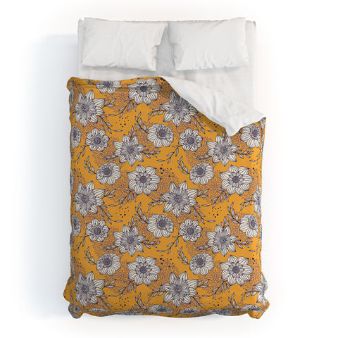 Avenie Dahlia Lineart Orange Duvet Cover