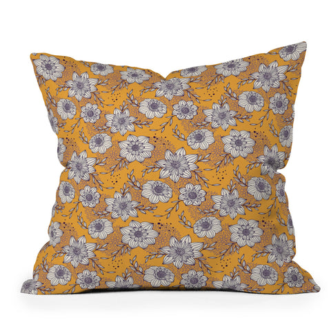 Avenie Dahlia Lineart Orange Outdoor Throw Pillow