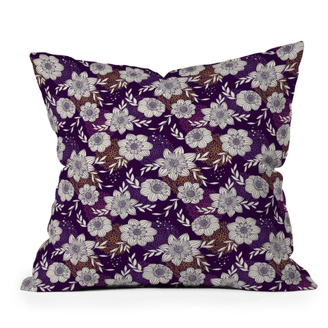 Avenie Dahlia Lineart Purple Outdoor Throw Pillow