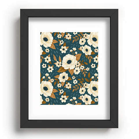 Avenie Delicate Blue and Gold Floral Recessed Framing Rectangle