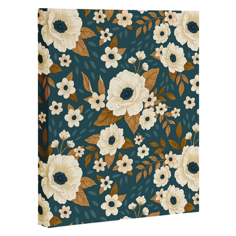 Avenie Delicate Blue and Gold Floral Art Canvas