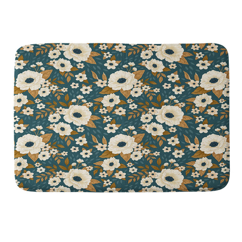 Avenie Delicate Blue and Gold Floral Memory Foam Bath Mat