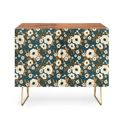 Avenie Delicate Blue and Gold Floral Credenza