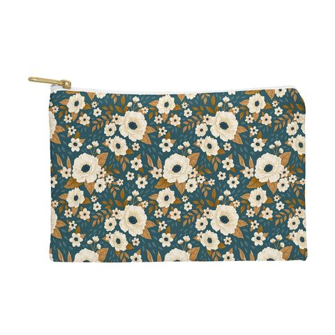 Avenie Delicate Blue and Gold Floral Pouch