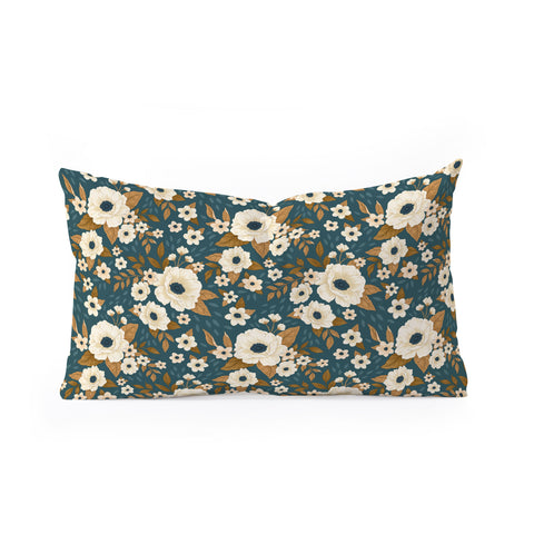 Avenie Delicate Blue and Gold Floral Oblong Throw Pillow