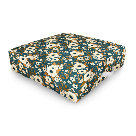 Avenie Delicate Blue and Gold Floral Outdoor Floor Cushion