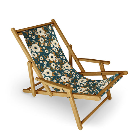 Avenie Delicate Blue and Gold Floral Sling Chair